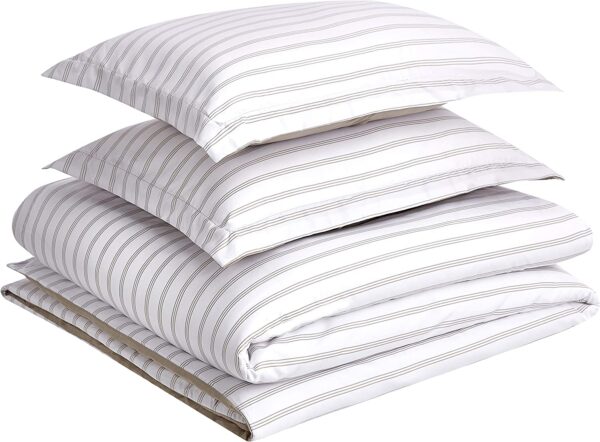 Basics Light-Weight Microfiber Duvet Cover Set with Zipper Closure - Full/Queen, Taupe Stripe – Bild 3
