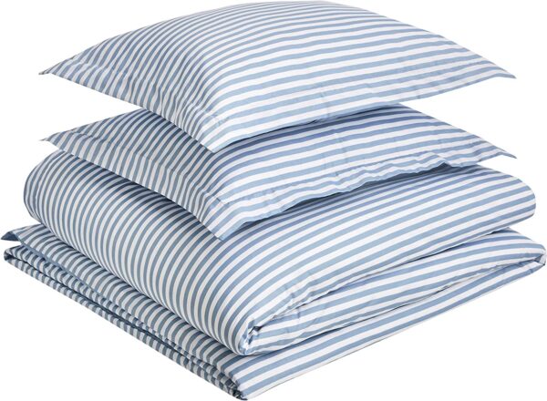 Basics Light-Weight Microfiber Duvet Cover Set with Zipper Closure - Full/Queen, Dusty Blue Pinstripe – Bild 4