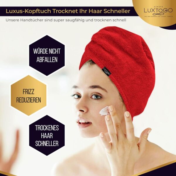 LUXTOGO Hair Turban - 100% Cotton - Premium Quality Hair Towel with Button and Elastic - Quick Drying Head Towel Turban - Super Absorbent Hair Towel Turban... – Bild 6
