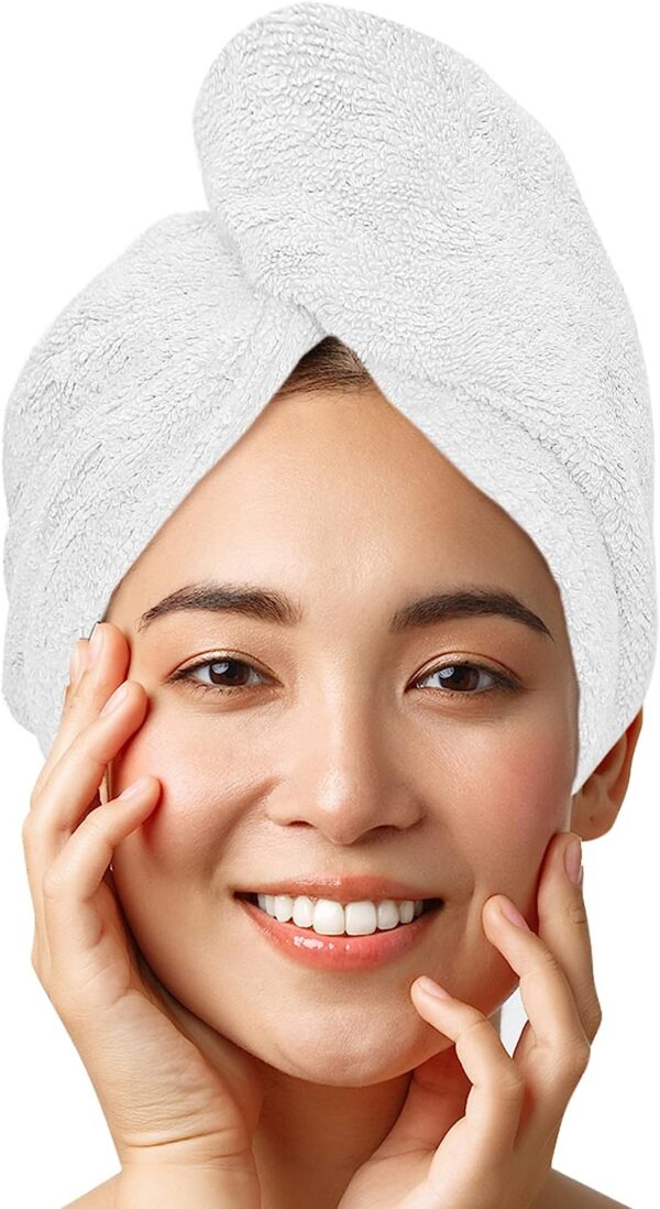 LUXTOGO Hair Turban - 100% Cotton - Premium Quality Hair Towel with Button and Elastic - Quick Drying Head Towel Turban - Super Absorbent Hair Towel Turban...