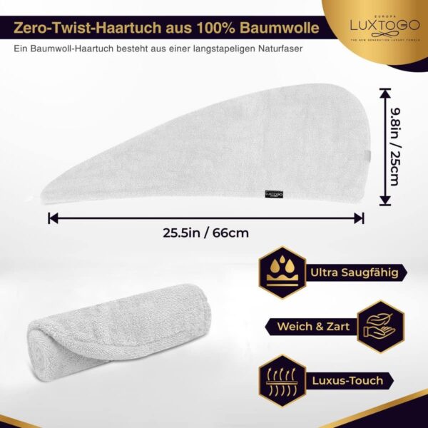 LUXTOGO Hair Turban - 100% Cotton - Premium Quality Hair Towel with Button and Elastic - Quick Drying Head Towel Turban - Super Absorbent Hair Towel Turban... – Bild 3