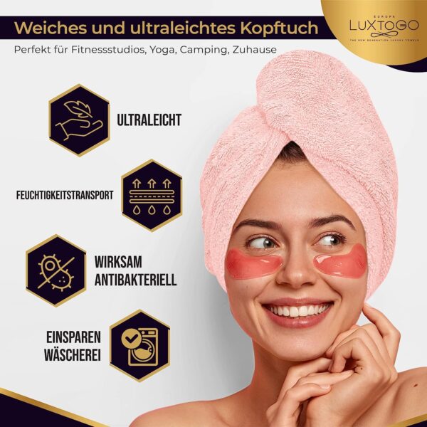 LUXTOGO Hair Turban - 100% Cotton - Premium Quality Hair Towel with Button and Elastic - Quick Drying Head Towel Turban - Super Absorbent Hair Towel Turban... – Bild 7