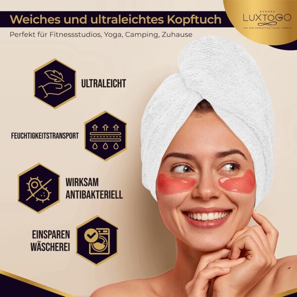 LUXTOGO Hair Turban - 100% Cotton - Premium Quality Hair Towel with Button and Elastic - Quick Drying Head Towel Turban - Super Absorbent Hair Towel Turban... – Bild 2
