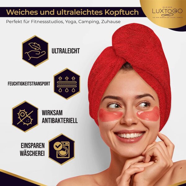 LUXTOGO Hair Turban - 100% Cotton - Premium Quality Hair Towel with Button and Elastic - Quick Drying Head Towel Turban - Super Absorbent Hair Towel Turban... – Bild 4