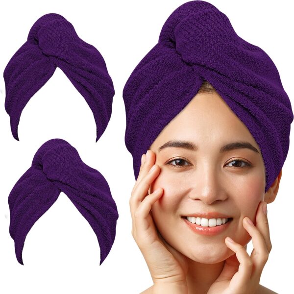 LUXTOGO Hair Turban - 100% Cotton - Premium Quality Hair Towel with Button and Elastic - Quick Drying Head Towel Turban - Super Absorbent Hair Towel Turban...