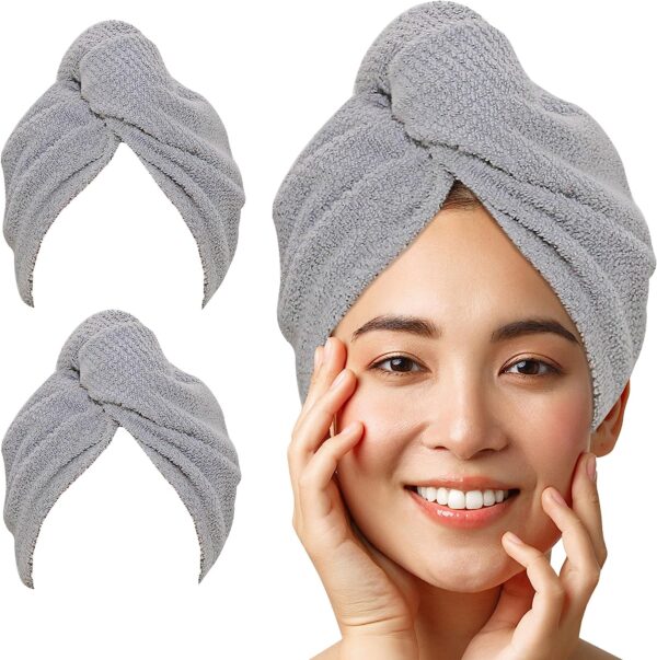 LUXTOGO Hair Turban - 100% Cotton - Premium Quality Hair Towel with Button and Elastic - Quick Drying Head Towel Turban - Super Absorbent Hair Towel Turban...