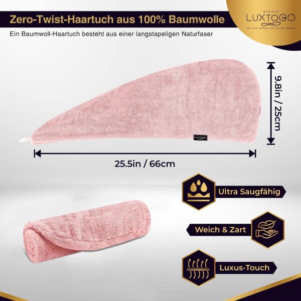 LUXTOGO Hair Turban - 100% Cotton - Premium Quality Hair Towel with Button and Elastic - Quick Drying Head Towel Turban - Super Absorbent Hair Towel Turban... – Bild 3