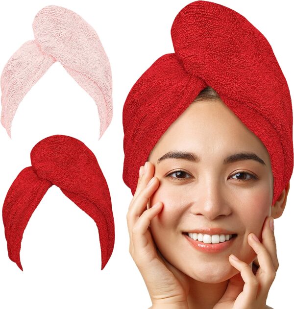 LUXTOGO Hair Turban - 100% Cotton - Premium Quality Hair Towel with Button and Elastic - Quick Drying Head Towel Turban - Super Absorbent Hair Towel Turban...