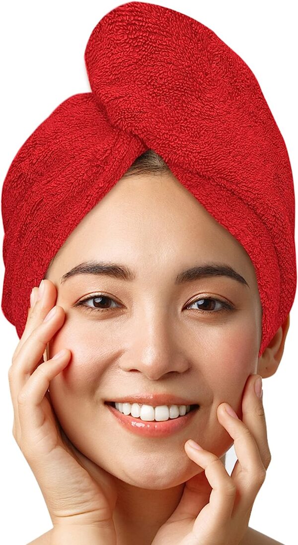 LUXTOGO Hair Turban - 100% Cotton - Premium Quality Hair Towel with Button and Elastic - Quick Drying Head Towel Turban - Super Absorbent Hair Towel Turban...