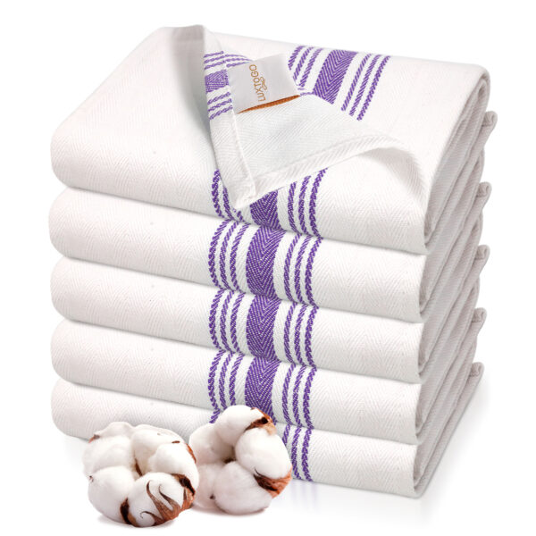 LUXTOGO - Kitchen Towels Herringbone Pattern - Purple Color (Set of 5 Pieces)