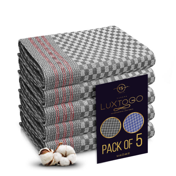 LUXTOGO - Square Kitchen Towels Checked Pattern - Grey Color (Set of 5 Pieces)
