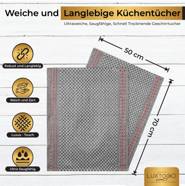 LUXTOGO - Square Kitchen Towels Checked Pattern - Grey Color (Set of 5 Pieces) – Bild 3
